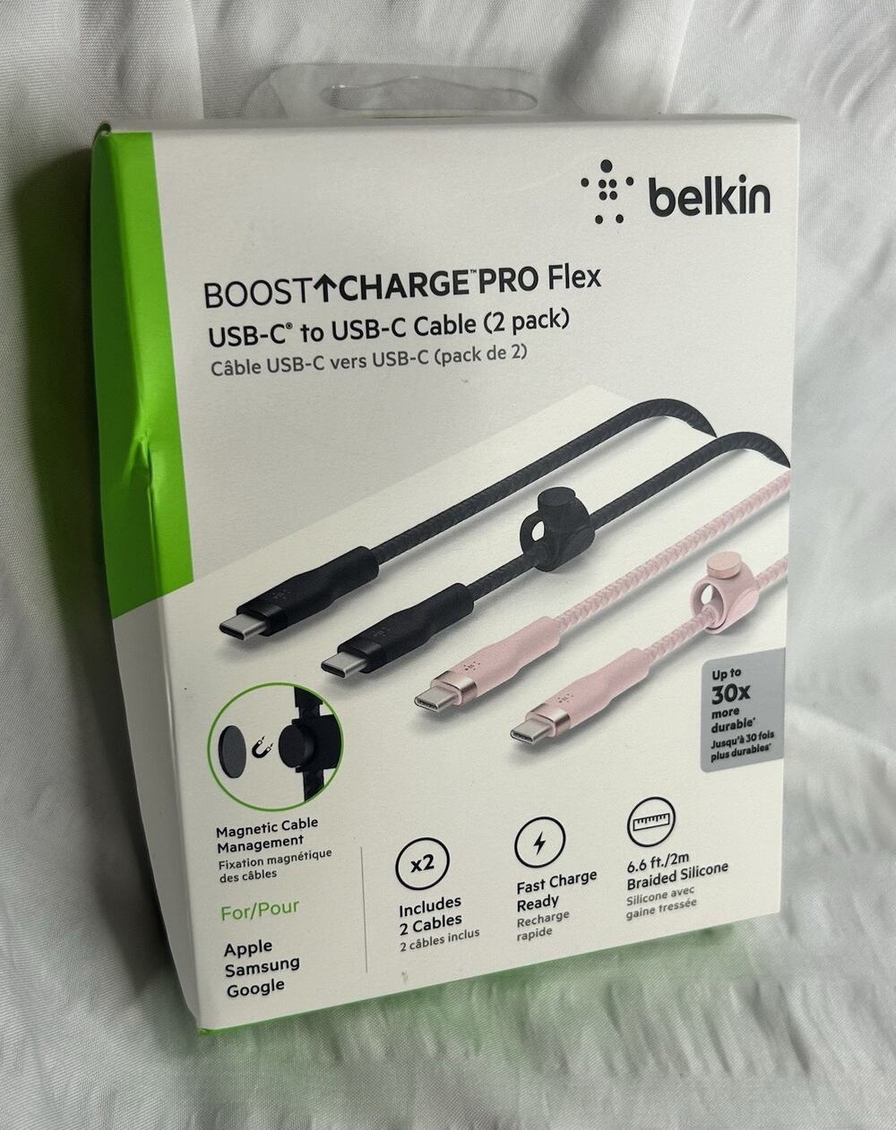 Belkin Boost Charge Pro Flex USB-C to USB-C Cable (2 Pack) Bundle Black/ Pink